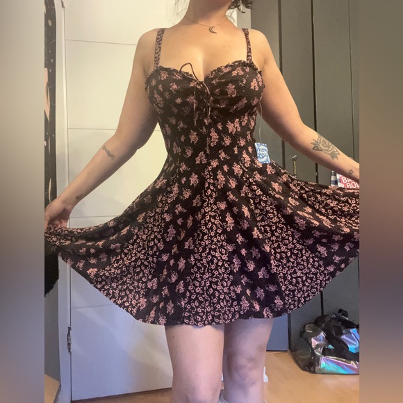 Free People Dresses & Skirts - Free People Don't Dare Black Mixed Floral Print Mini Slip Dress Size M